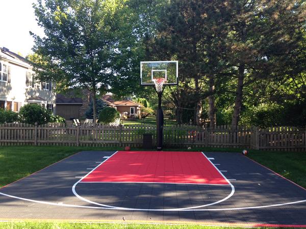 red & navy backyard